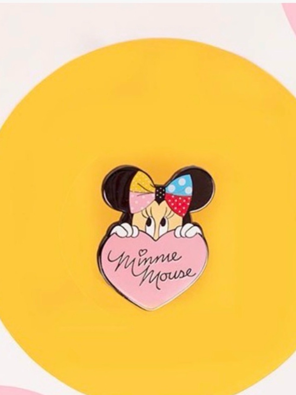 Harveys Minnie Mouse Pink Heart Enamel Pin with Multicolor polka dot bow